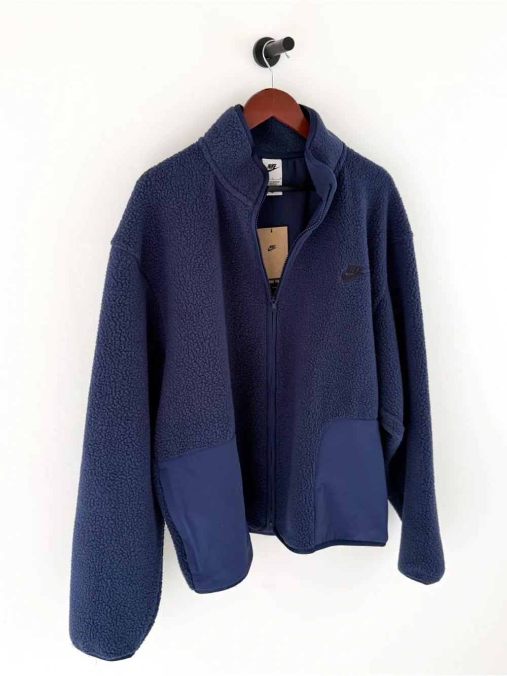 New Nike Sportswear Club Sherpa Fleece Jacket Men's Navy Blue Size L Oversized - Picture 6 of 13